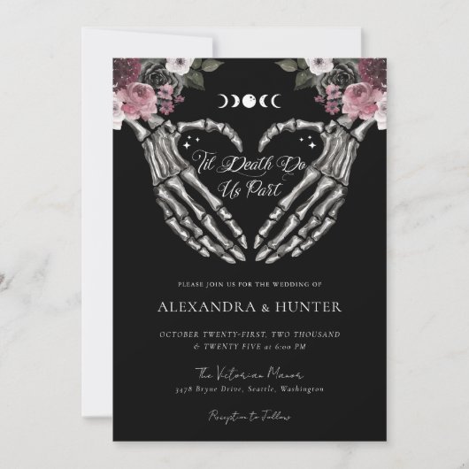 Til Death Waterverf Skelet Handen Gotische Bruilof Kaart (Voorkant)