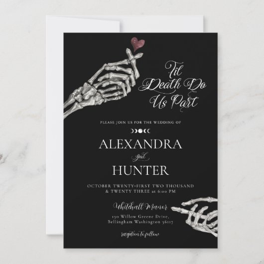 Til Death Waterverf Skelet Handen Gotische Bruilof Kaart (Voorkant)