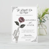 Til Death Waterverf Skelet Roos Gotische Bruiloft Kaart (Staand voorkant)