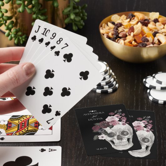 Til Death Waterverf Skelet Roos Gotische Bruiloft Pokerkaarten (Insitu)
