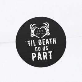 Til Death Zwart Skelet Bruiloft Ronde Sticker