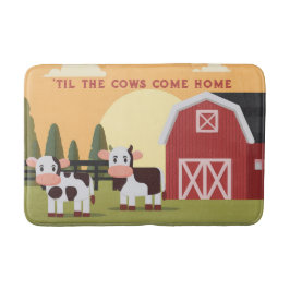 Til the Cows Come Home Two Cows Red Barn Sunrise Badmat