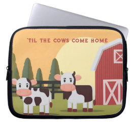 Til the Cows Come Home Two Cows Red Barn Sunrise Laptop Sleeve