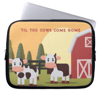 Til the Cows Come Home Two Cows Red Barn Sunrise Laptop Sleeve