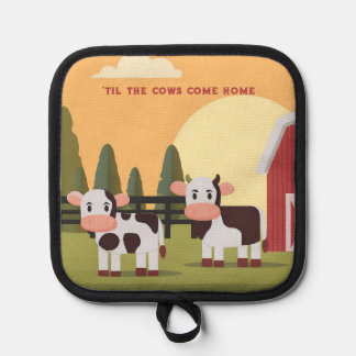 Til the Cows Come Home Two Cows Red Barn Sunrise Pannenlap