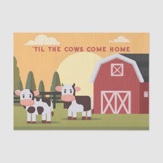 Til the Cows Come Home Two Cows Red Barn Sunrise Tissuepapier (Voorkant)