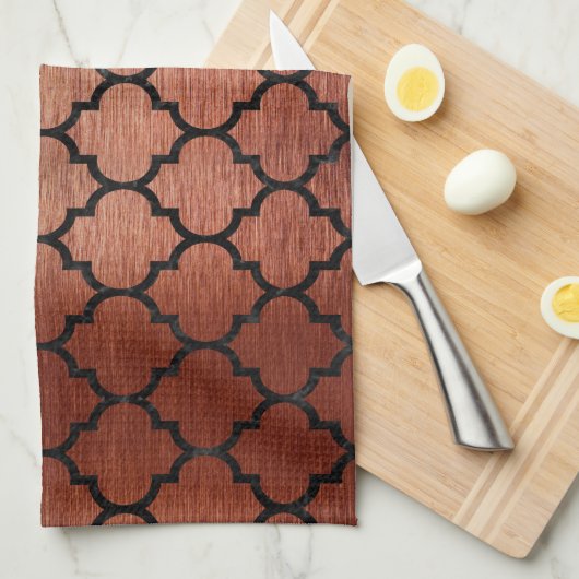 TILE1 ZWARTE MARBLE & KOPER BRUSHED METAL (R) THEEDOEK (Quarter Fold)