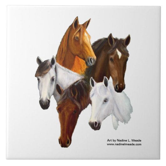 Tile, 5 paardenkoppen tegeltje (Voorkant)