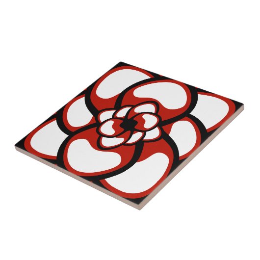 Tile, Abstracte ventilator 3, rood, zwart, wit Tegeltje (Zijkant)