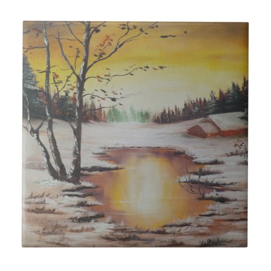Tile Ann Hayes Painting Winter Scene Tegeltje (Voorkant)