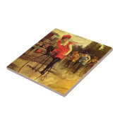 Tile Antiek vrouwen Bike-fietsenrace Tegeltje (Zijkant)