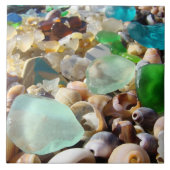 Tile Art Blue Green Beach Seaglass Agates Shells Tegeltje (Voorkant)