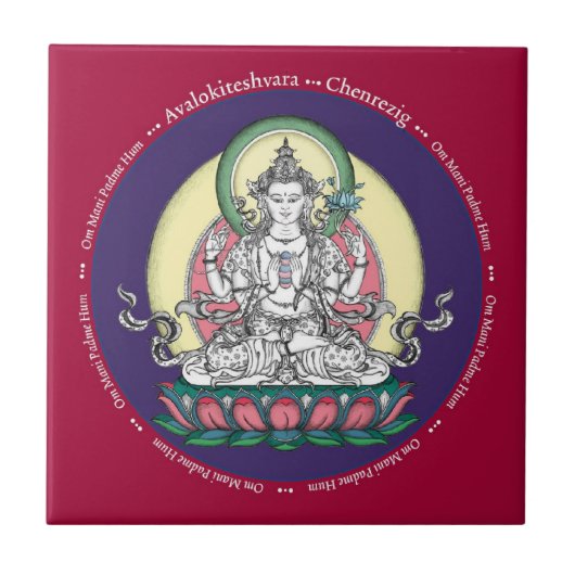 Tile - Avalokiteshvara (Tib: Chenrezig) Compassie Tegeltje (Voorkant)