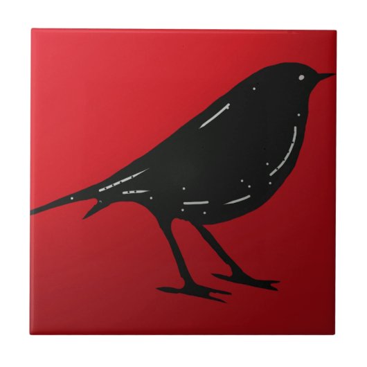 Tile Black Bird Red Tegeltje (Voorkant)