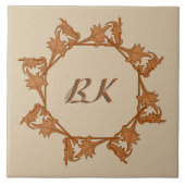 Tile - bladeren in een cirkel met Initialen Tegeltje (Voorkant)