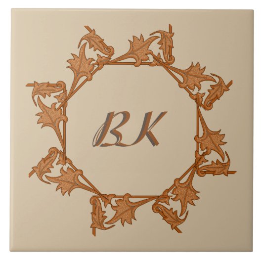 Tile - bladeren in een cirkel met Initialen Tegeltje (Voorkant)