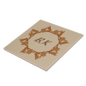 Tile - bladeren in een cirkel met Initialen Tegeltje (Zijkant)