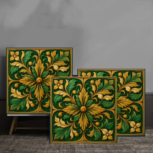 Tile de ornamento floral oriental - Verde Tegeltje