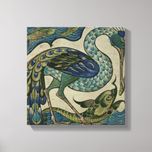 Tile design of heron and fish, by Walter Crane Canvas Afdruk