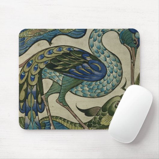 Tile design of heron and fish, by Walter Crane Muismat (Met muis)