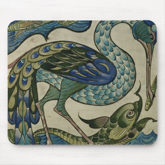 Tile design of heron and fish, by Walter Crane Muismat (Voorkant)