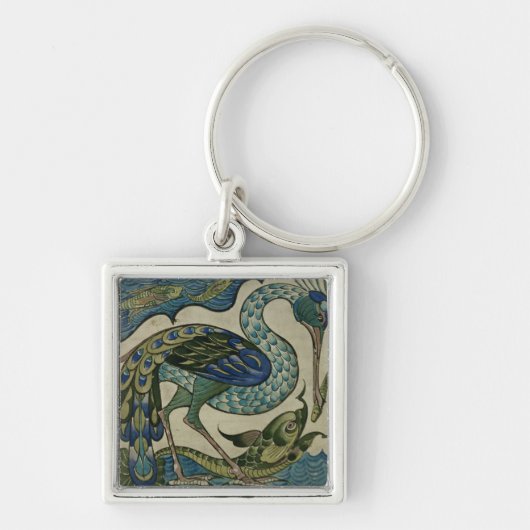 Tile design of heron and fish, by Walter Crane Sleutelhanger (Voorkant)