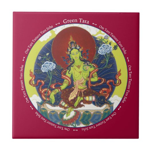 Tile - Green Tara met haar Mantra Tegeltje (Voorkant)