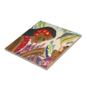 Tile Hawaiian Hula Gal Fish Net Tropisch Tegeltje (Zijkant)