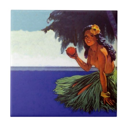 Tile Hawaiian Tropische  Hula Girl Advertise Tegeltje (Voorkant)
