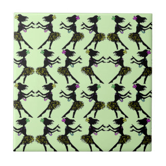 Tile Hawaiian Tropische Vintage Hula Girls Seafoam Tegeltje