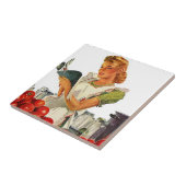 Tile  Kitchen Cook Retro Stylish Lady Chef Tegeltje (Zijkant)