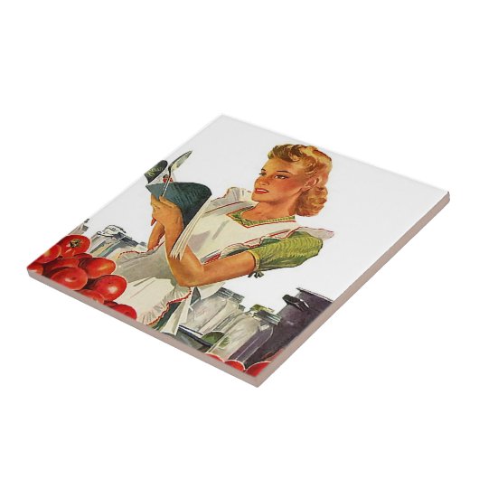 Tile  Kitchen Cook Retro Stylish Lady Chef Tegeltje (Zijkant)