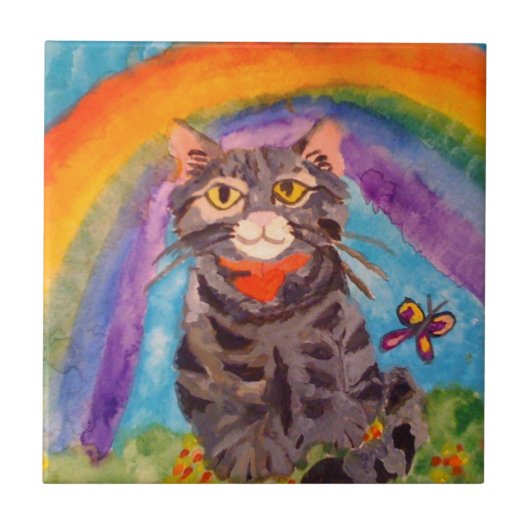 TILE MET CAT BIJ RAINBOW BRIDGE TEGELTJE (Voorkant)