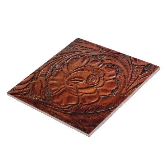 Tile met gelooid leder tegeltje (Zijkant)