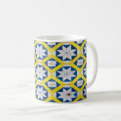 Tile Mosaic Flower Pattern Yellow Blue Koffiemok (Voorkant rechts)