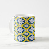 Tile Mosaic Flower Pattern Yellow Blue Koffiemok (Voorkant links)