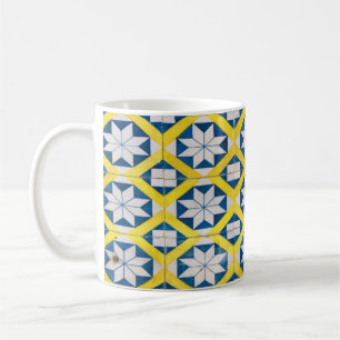 Tile Mosaic Flower Pattern Yellow Blue Koffiemok