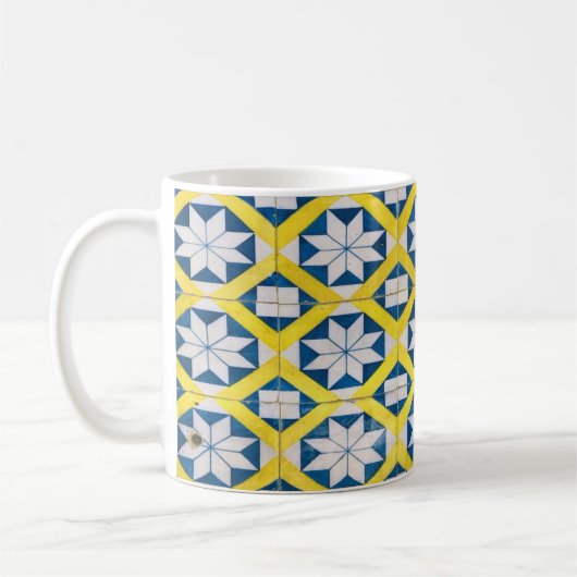 Tile Mosaic Flower Pattern Yellow Blue Koffiemok (Links)