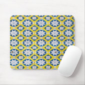 Tile Mosaic Flower Pattern Yellow Blue Muismat (Met muis)