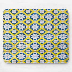 Tile Mosaic Flower Pattern Yellow Blue Muismat