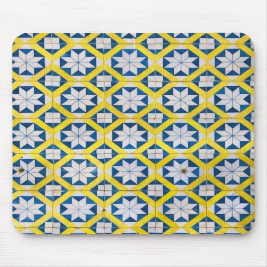 Tile Mosaic Flower Pattern Yellow Blue Muismat (Voorkant)