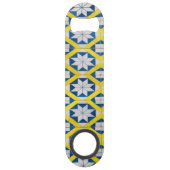 Tile Mosaic Flower Pattern Yellow Blue Speed Flessenopener (Achterkant)