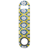 Tile Mosaic Flower Pattern Yellow Blue Speed Flessenopener (Voorkant)