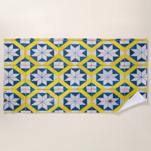 Tile Mosaic Flower Pattern Yellow Blue Strandlaken (Voorkant)