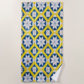 Tile Mosaic Flower Pattern Yellow Blue Strandlaken (Voorkant)