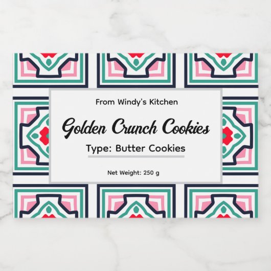 Tile Pattern Custom Food Container Label Set Voedselcontainer Etiket (Enkel label)