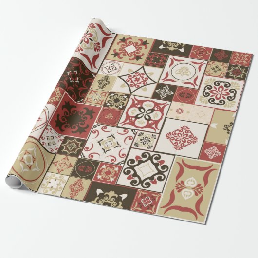 Tile PATTERN uit marsala-brown-beige stijl Morocc Cadeaupapier (Uitgerold)