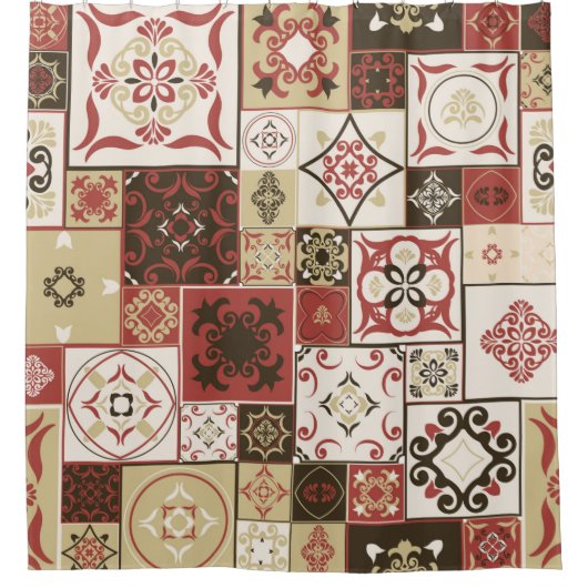 Tile PATTERN uit marsala-brown-beige stijl Morocc Douchegordijn (Voorkant)