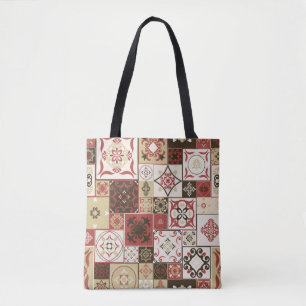 Tile PATTERN uit marsala-brown-beige stijl Morocc Tote Bag