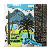 Tile  Retro desert Arizona saguaro Cactus Tegeltje (Voorkant)